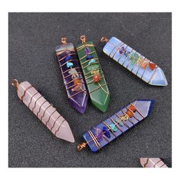 Charms Arrowhead Chakra Reiki Healing Pendums Natural Stones Pendant Amet Crystal Meditation Hexagonal Pendum For Men Women Jewellery Dh0Dv