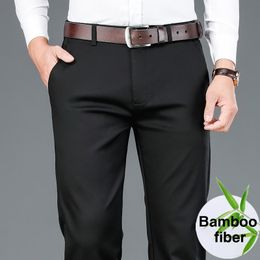 Men's Pants Spring Bamboo Fibre Casual Classic Style Business Fashion Khaki Stretch Cotton Trousers Male Brand Clothes 230106