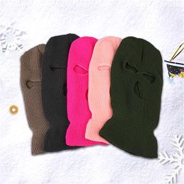 Berets 19color Full Face Cover Mask Three 3 Hole Balaclava Knit Hat Tactical Winter Ski Cycling Beanie Scarf Warm Masks