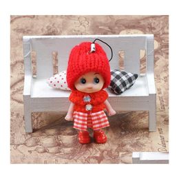 Stuffed Plush Animals 8Cm Clown Mobile Phone Pendant Plaid Skirt Knitted Hat Lovely Doll Mini Girls Ornaments Toys Gift Dolls Orig Dhent