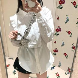 Women's Blouses Chic Ruffles Bib Long Sleeve White Shirt Loose Ear Edge Age Reducing Tops Korean Vestidos Designer Brand 2023