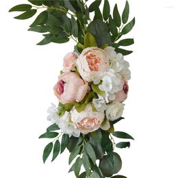 Decorative Flowers 2Pcs Artificial Flower Rose Peony Welcome Wedding Guest Card Decoration Arch Background Wall