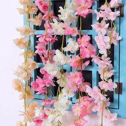 Decorative Flowers Artificial Flower Cherry Blossom Rattan For Pink Wedding Holiday Party Garden Terrace Home Decor Accessories Fake Plants