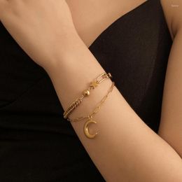 Link Bracelets WeSparking Stainless Steel Bracelet For Women 2023 Trend Impact Temperament Star Moon Double Layers Hand Accessories