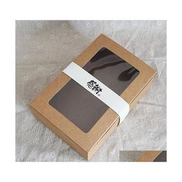 Gift Wrap 20Pcs 18X12X5Cm Brown Kraft Paper Box With Window Cajas De Carton Packaging Cookie Aron Wedding Gift1 Drop Delivery Home G Dhgp2