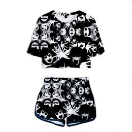 Women s Two Piece Pants Japanese Anime Junji Ito Summer Soft Shorts And T shirts Fashion Women Sets Harajuku Print Crop Top Tracksuit Clothes 230106