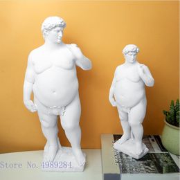 Decorative Objects Figurines Creativity Resin Figure Sculpture David Obesity Fat Handicraft Statue Nude Naked Man Body Art Home Decoration Ornaments 230106