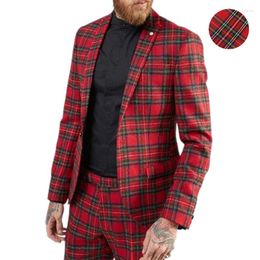 Men's Suits Christmas Suit For Men Red Plaid One Button Prom Outfit Slim Fit Blazer Sets Causal Party Scottish Clothing Plus Size
