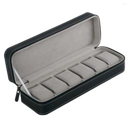 Jewelry Pouches 6 Slots Watch Travel Case Portable PU Leather Zippered Storage Box Display Organizer Gift For Men Women