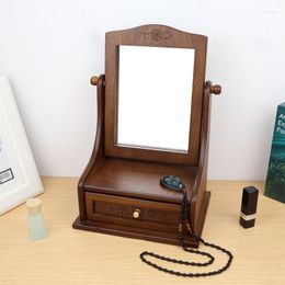 Jewellery Pouches 2023 Wooden Desktop Makeup Mirror Large Storage Box Integrated Retro Vanity Home Antique Style Folding