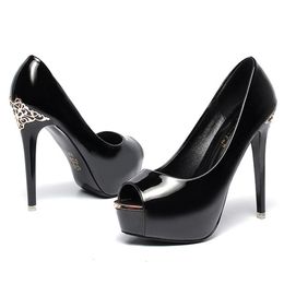 Sandal Open Toe Heels Fashion Metal Applique Platform Shoes 12cm Super High Party Club Stripper 3439 230106