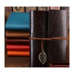 Notepads Vintage Students Bandage Notebook Solid Colour Pu Er Leather Journal Travel Diary Books Retro Notepad Note Book Stationery G Dhzmq