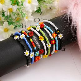 Anklets KINFOLK Hip Hop Flower Daidy Bead Anklet Bracelet For Women Bohemian Colorful Handmade Elastic Strech Ankle Jewelry Gift