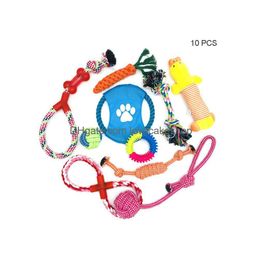 Dog Toys Chews 10 Pcs/Set Rope Durable Braided Puppy Teething Chew Natural Cotton For Teeth Cleaning Jk2012Ph Drop Delivery Home G Dhdqi