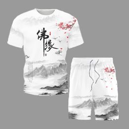 Men's Tracksuits Chinese Style T-Shirt And Shorts Suit Literal Digital Print Short Sleeve Men Sets 2023 Casual Male Female Fashion Clothing