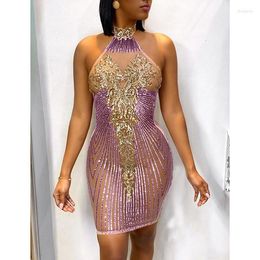 Casual Dresses Hirigin Lady Glamorous Sequin Detail Shift Mini Dress 2023 Women Glitter Backless Sequins Prom Party Birthday Outfits