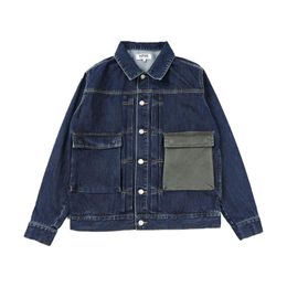 Men's Jackets Mens Fashion Cargo Denim Jacket With Big Pockets Loose Fit Classic Jeans Coat Outerwear Solid Colour Washed BlueMen's