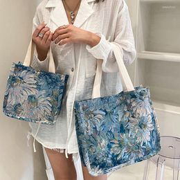 Storage Bags 2pcs Tote Bag Women Shoulder Oil Painting Flower Shopping Canvas Hand Fashion Simple Portable