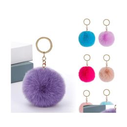 Key Rings Fluffy Pom Keychain Soft Faux Rex Rabbit Fur Ball Car Pompom Plush Keychains Gold Keys Holder Women Bag Pendant Jewellery Dr Dhujz