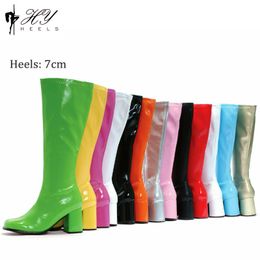 Stiefel Kostüme Kniehoch 60er 70er Go Retro1960er Damen Kostüm Gogo Party Tanz Große Größe 36- 230106