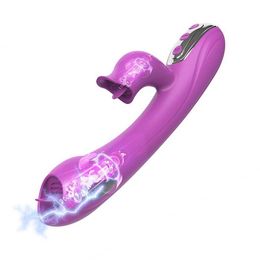 Beauty Items Electric Shock Vibrator Double Tongue Licking Clitoris Stimulation Vibrating Dildo 7 Modes Women sexy Toy G-spot Massage Wand