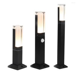 Waterproof Acrylic Motion Sensor Pathway Post Lamp Smart Aluminum Courtyard Villa Park Landscape Lawn Bollards Light