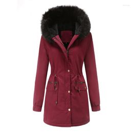 Women's Trench Coats Quanss 2023 Winter Long Jacket Women's Plus Velvet Thick Warm Fur Collar Hooded Parkas Casual Female Padded