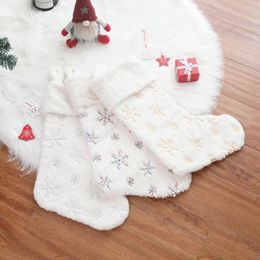 Christmas Decorations Soft Embroidery Stockings Plush White Gift Bag Sockings Personalized El Home Decoration Navid 2023