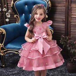 Girl's Dresses Embroidery Cake Tutu Dress for Children Girl Princess Formal Dresses Flower Kids Wedding Evening Prom Gown Girls Christmas Party T230106