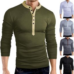 Men's T Shirts Mens Oversized Comfortable Top Button V Neck Solid Color Slim Long Sleeve Blouse Men Clothing 2023 Fashion