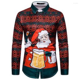 Men's Casual Shirts Funny 3D Santa Claus Print Shirt Men 2023 Autumn Slim Fit Mens Christmas Dress Harajuku Xmas Party