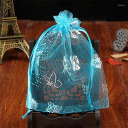 Jewellery Pouches Colourful Butterfly Drawstring 100pcs 13x18cm Fabric Organza Bags Candy Gift Sachets Wedding Christmas Supplies