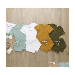 Clothing Sets Fashion Summer Born Baby Girls Boys Clothes Ribbed Cotton Casual Short Sleeve Tops Tshirtaddshorts Toddler Infant Outf Dhvjb