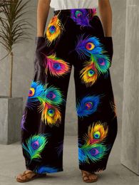 Women's Pants 2023 Cropped Peacock Tail Pictures Fashionable Women's Wear Harajuku Style Comfortable And Loose