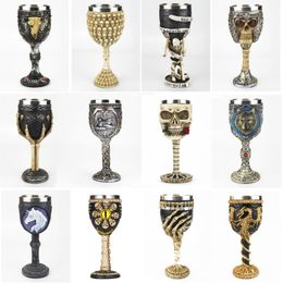Mugs Creative 3D Skull Goblet Skeleton Dragon Claw Horn Punk Style Stainless Steel Gothic Linner Wine Glass Cup Halloween Friend Gift 230106