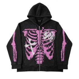 Women's Hoodies Sweatshirts Europe and America Skull Zip Hoodie Y2K Harajuku Loose Long Sleeve Top Streetwear Gothic Punk Oversized Sweatshirt 230106