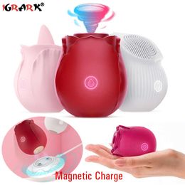 Beauty Items Magnetic Charge Powerful Vibrator Rose Flower Vagina Sucking Nipple Sucker Clitoris Stimulation Oral sexy Toy for Women