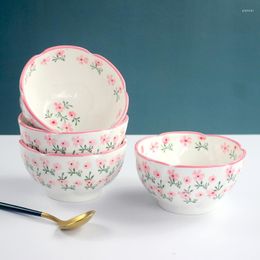 Bowls Floral Print Ceramic Rice Bowl Japanese Style Flower Shape Cute National Tableware Salad Ramen Kitchenware