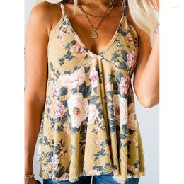 Women's Tanks Ladies Sling Top 2023 Summer V-Neck Printed Loose Sleeveless Tank Korean Fashion Clothing Womens