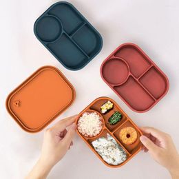 Dinnerware Sets Microwavable 4 Grids Silicone Rectangle Grid Lunch Box Containers For Kids Bento