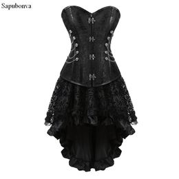 Bustiers & Corsets Sapubonva Corset Bustier Skirt Set Sexy Grand Steampunk Leather Clasp And Dresses Lace Plus Size Burlesque Tops