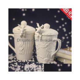 Mugs Christmas 3D Amimal Couples Cups With Lid Cute Milu Deer Coffee Cup Milk Snow Ceramic Mug Breakfast Creative Y200106 Drop Deliv Dh6N7