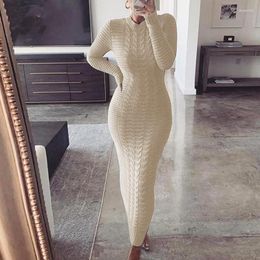 Casual Dresses OMSJ Knitted Fall Winter Elegant Maxi Dress Bodycon Jacquard Crew Neck Full Sleeve Sexy Basic Sweater Streetwears
