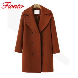 Women's Wool & Blends Winter Warm Large Size Woolen Coat Double Breasted Solid Color Midi Length Loose Female Casual Jackets AN1473