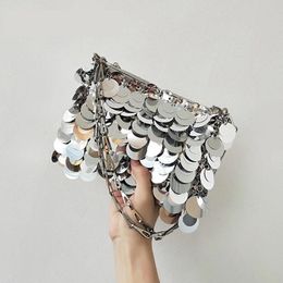 Evening Bags Sequins Handbags Silver Women Small Tote Bling Fashion Lady Bucket Girls Glitter Purses mp 230106