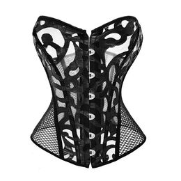 Bustiers & Corsets XS/6XL Corset Black Hollow Printed Mesh Sexy Steel Women Body Shaping Cloth