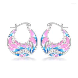 Hoop Earrings Huitan Creative Design Enamel Handmade For Women Inlaid Shiny CZ Colourful Painted Ly Statement Jewellery