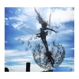 Garden Decorations Flower Fairy Scptures Decorative Stake Mythical Faery Backyard Lawn Stakes Dandelion Figurine Fai Drop Delivery H Dh9Cv