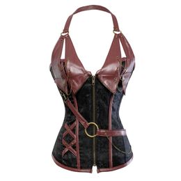 Bustiers & Corsets Steampunk Zipper Shirt Corset Gothic Erotic Mujer Lingerie Corgested Top Pirate Cosplay Medieval Underwear