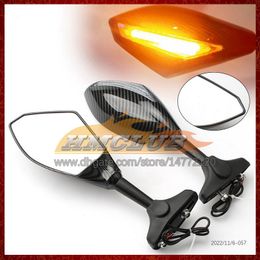 2 X Motorcycle LED Turn Lights Side Mirrors For KAWASAKI NINJA ZX10R ZX 10R 10 R ZX-10R 2011 2012 2013 2014 2015 Carbon Turn Signal Indicators Rearview Mirror 6 Colors HOT